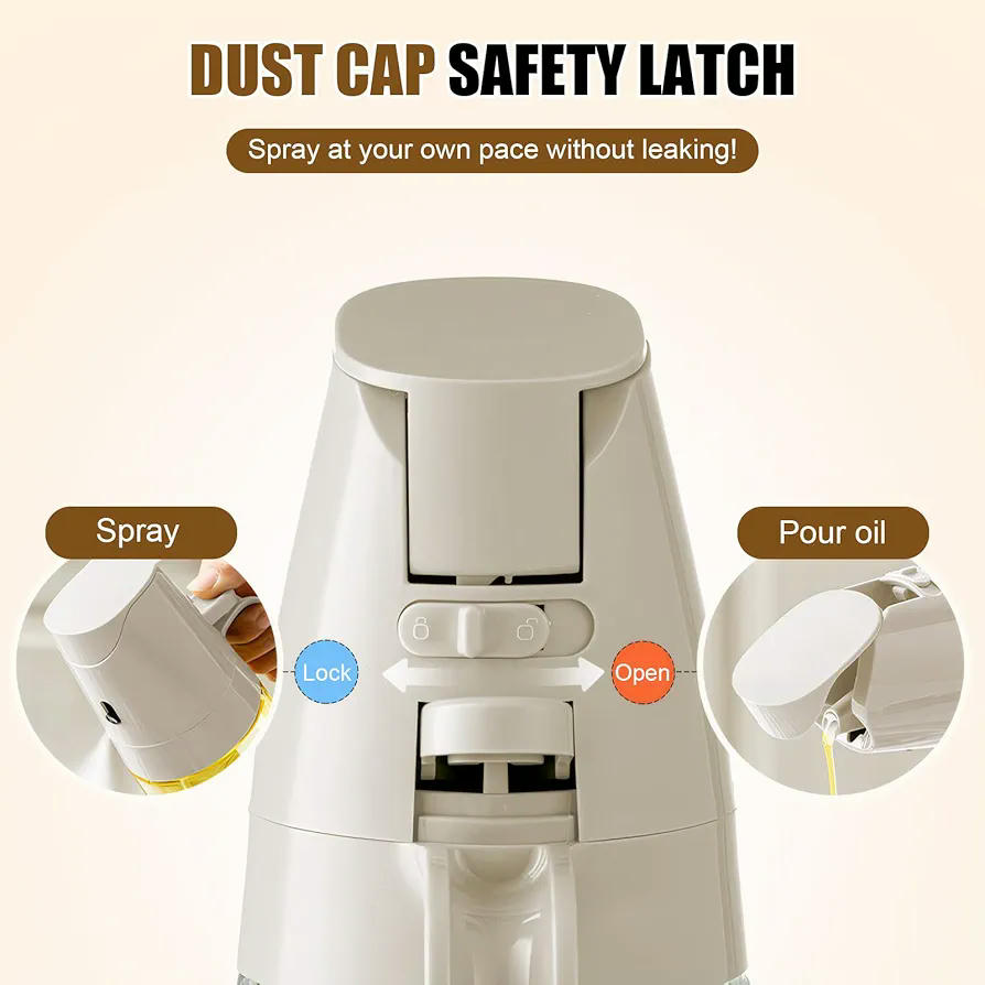 Pulverizador de Aceite 2 en 1 Plegable de 300 ml, Botella de Aceite Multifuncional con Cepillo de Limpieza, Atomizador de Aceite de Vidrio Transparente (Color Beige)