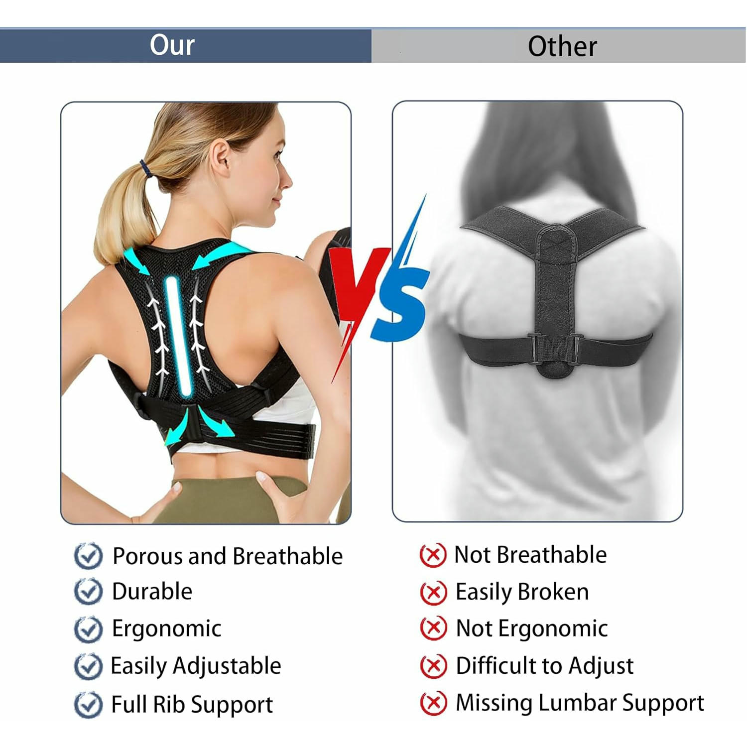 Corrector de postura de espalda Talla L, corrector ergonómico ajustable para hombres y mujeres, soporte lumbar y alivio del dolor