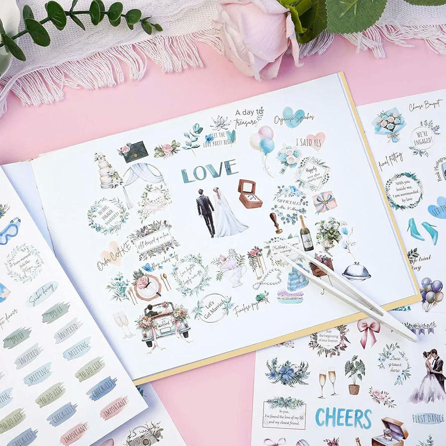 Libro de Visitas para Bodas de 144 Páginas, con 6 Hojas de Pegatinas, Álbum de Fotos para Bodas y Celebraciones, 21 x 21 cm (Marrón)
