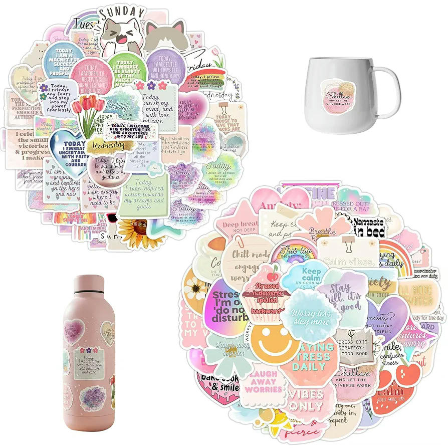 Juego de 100 pegatinas estéticas de vinilo resistentes al agua para decoración y personalización (Multicolor)