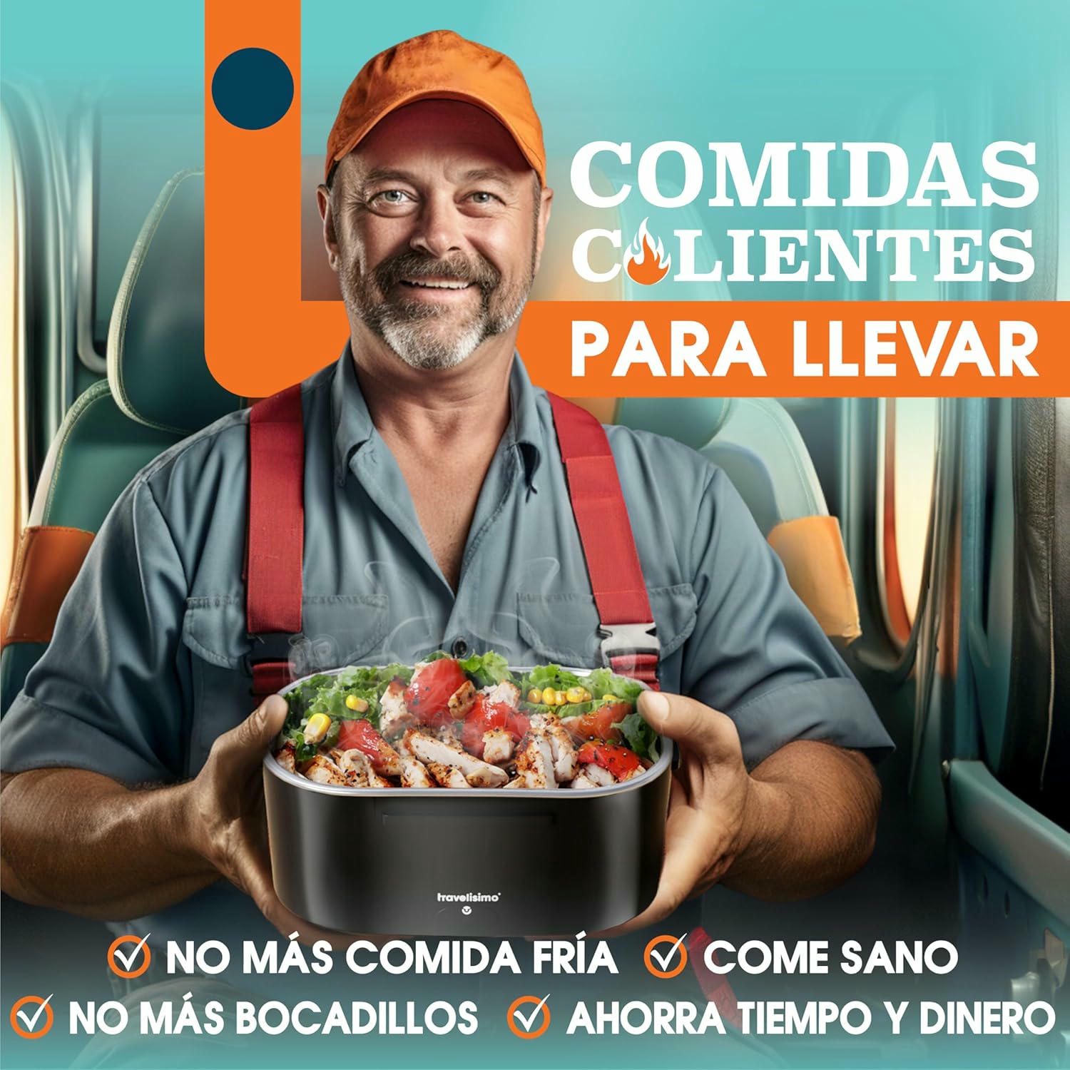 TRAVELISIMO Fiambrera Electrica 80W Taper Electrico para Comida 1,5L Fiambrera Termica 3 en 1 12V/24V/220V Fiambreras Comida Trabajo Para Coche y Camión, Loncheras de Trabajo en Acero Inoxidable