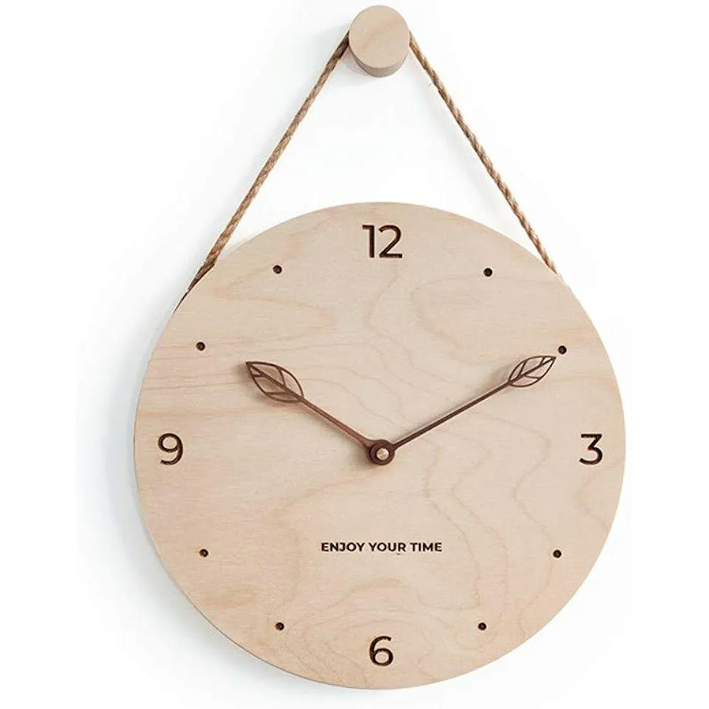 Reloj de pared de madera grande 30 x 30 cm, controlado por radio, ideal para dormitorios, modelo 12A1, Texto "Enjoy Your Time"