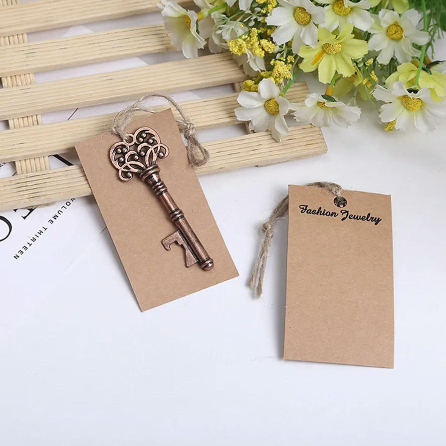 Paquete de 100 Etiquetas de Regalo de Papel Kraft con Cuerda de Yute, 5x3 cm, Para Decoración y Manualidades (Marrón)