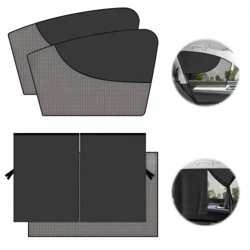 Sombrilla para coche, 2 piezas cortinas laterales 50 x 48 cm y 2 piezas cortinas traseras 69 x 47 cm, parasol magnético desmontable para vehículo