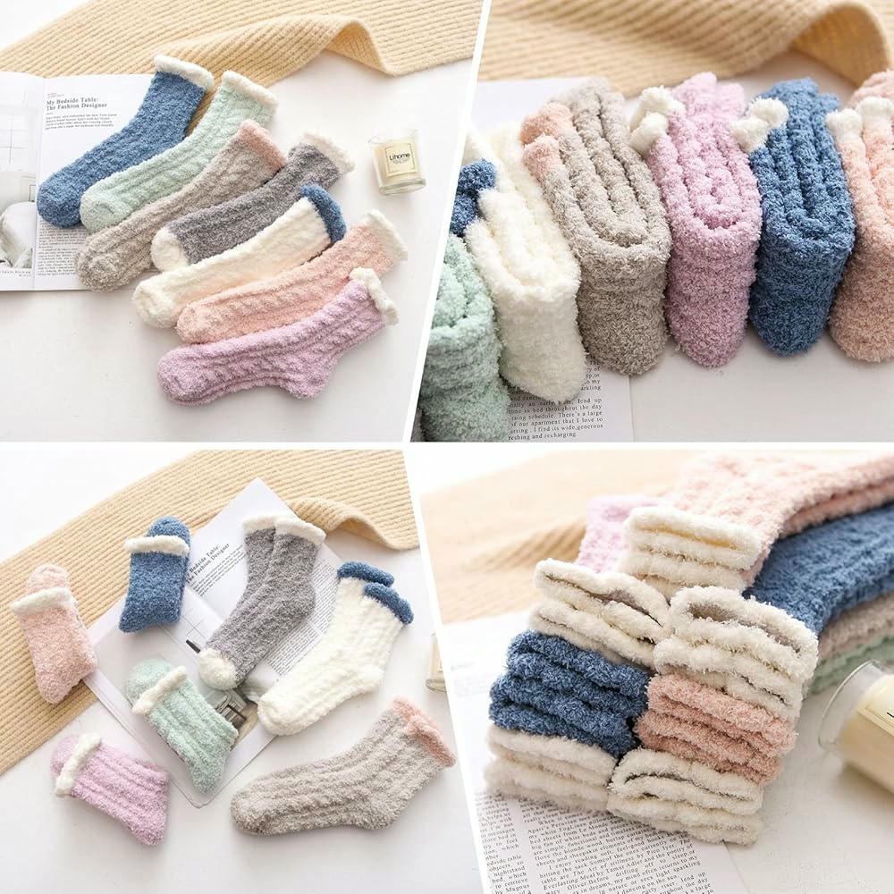 6 pares de calcetines térmicos para mujer, suaves y elásticos, ideales para invierno, diseño esponjoso, cómodos para el hogar, Talla 35-39 (multicolor)