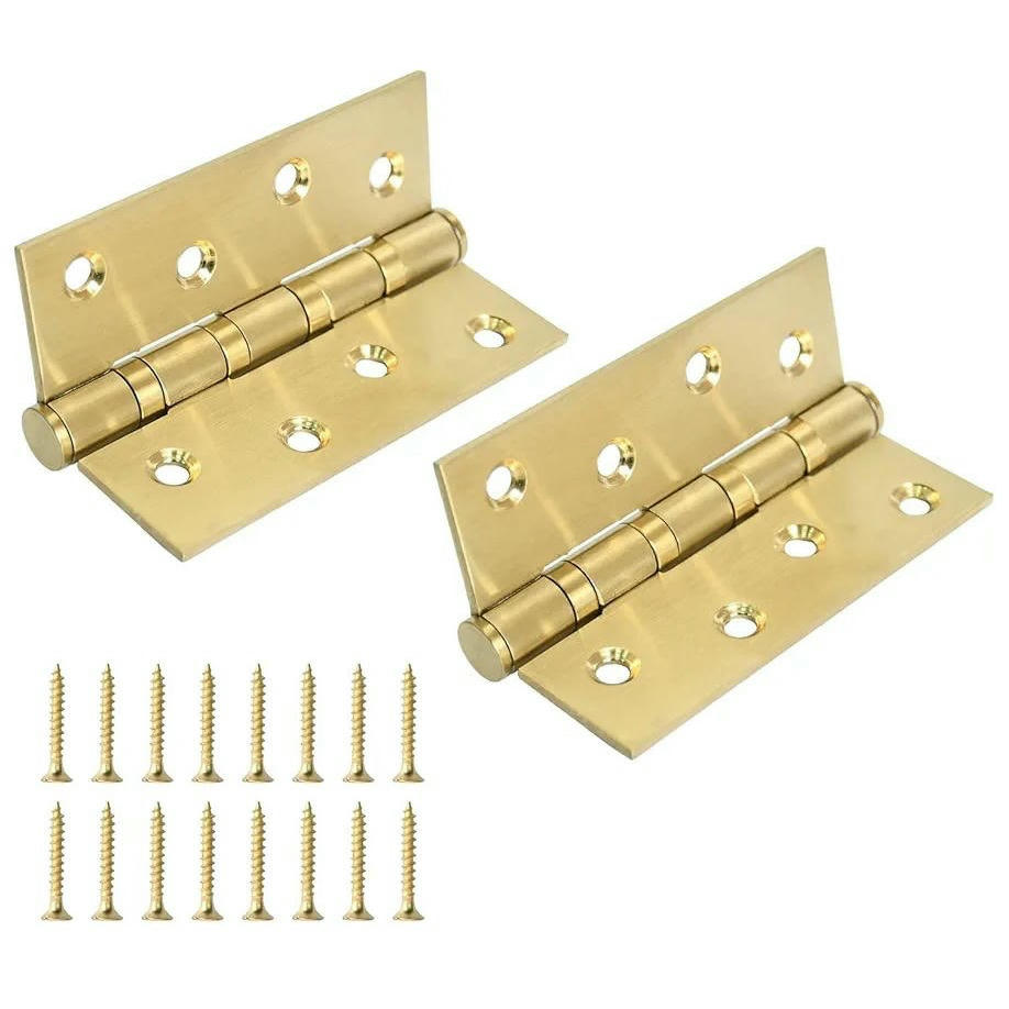 Bisagras de Acero Inoxidable Oro, 3mm, 75x100mm, Ideal para Puertas de Madera, Silenciosas y Resistentes al Desgaste, Incluye Tornillos