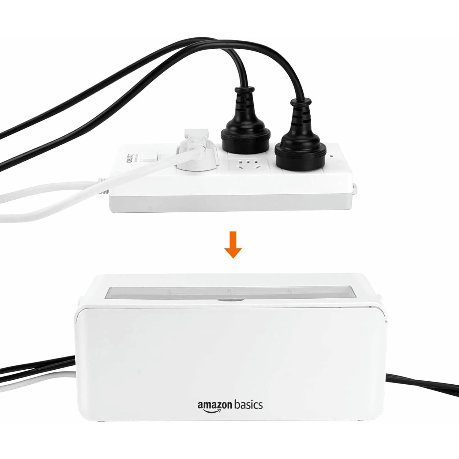 Amazon Basics - Caja organizadora de cables para ocultar y organizar cables, tamaño Pequeña, Blanco
