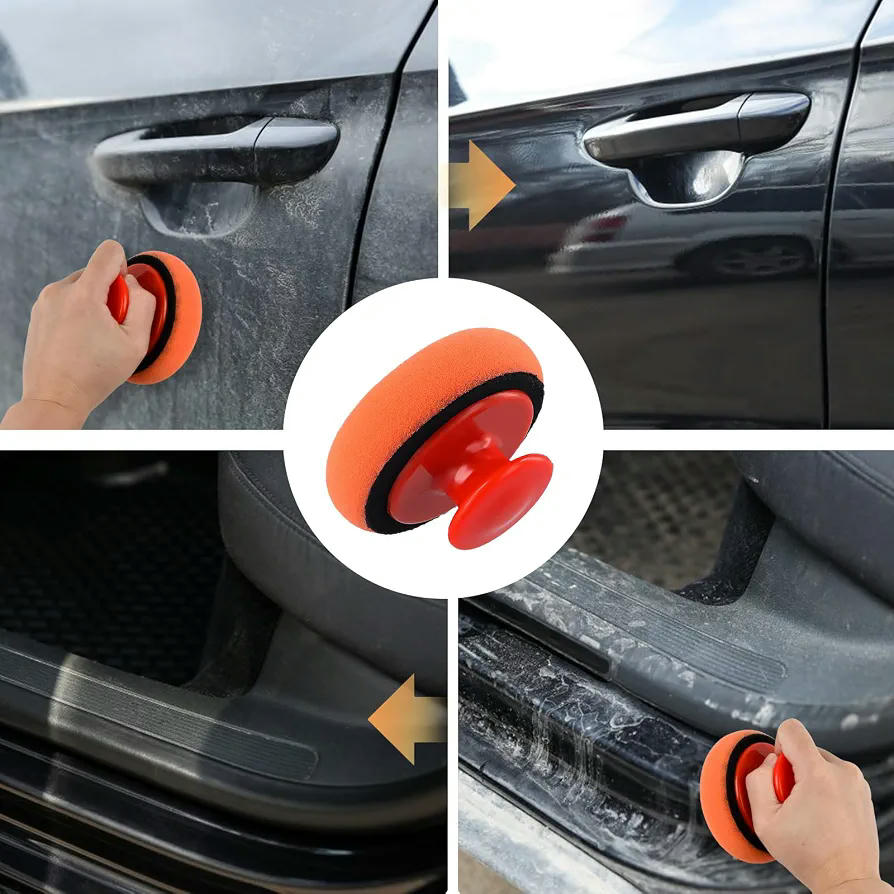 Kit de esponja de pulido automático con 5 almohadillas y mango antideslizante para coches y motocicletas (Naranja)