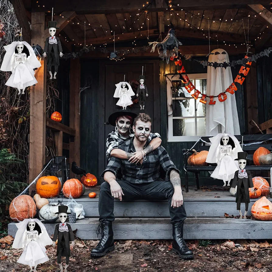 2 Figuras de Novios de Esqueletos Colgantes, Decoración Gótica para Halloween, Regalos de Boda, Estatuas de Esqueleto para Fiestas