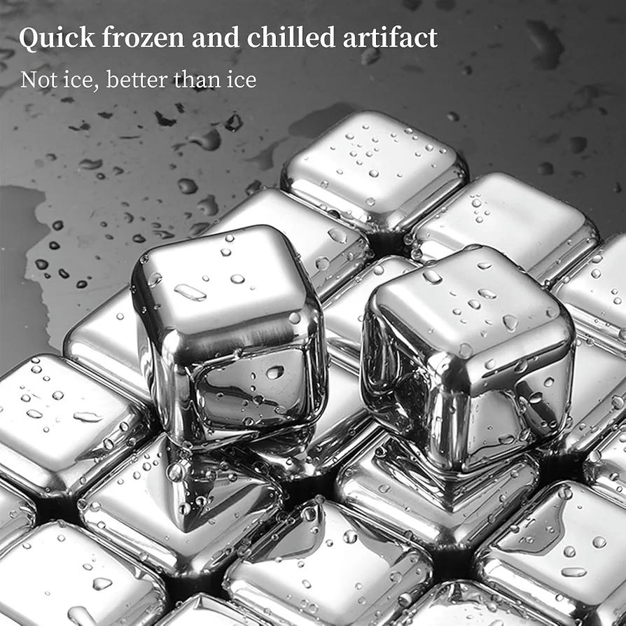 Cubitos de Hielo de Acero Inoxidable 8 Piezas, Cubitos Reutilizables, Con Pinzas y Caja de Almacenamiento, Ideal para Whisky, Cócteles y Bebidas
