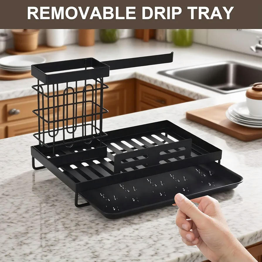 Organizador de fregadero para cocina y baño, portaesponjas y toallero, soporte multiuso con drenaje, acero al carbono, dimensiones 24,6 x 15 x 16 cm