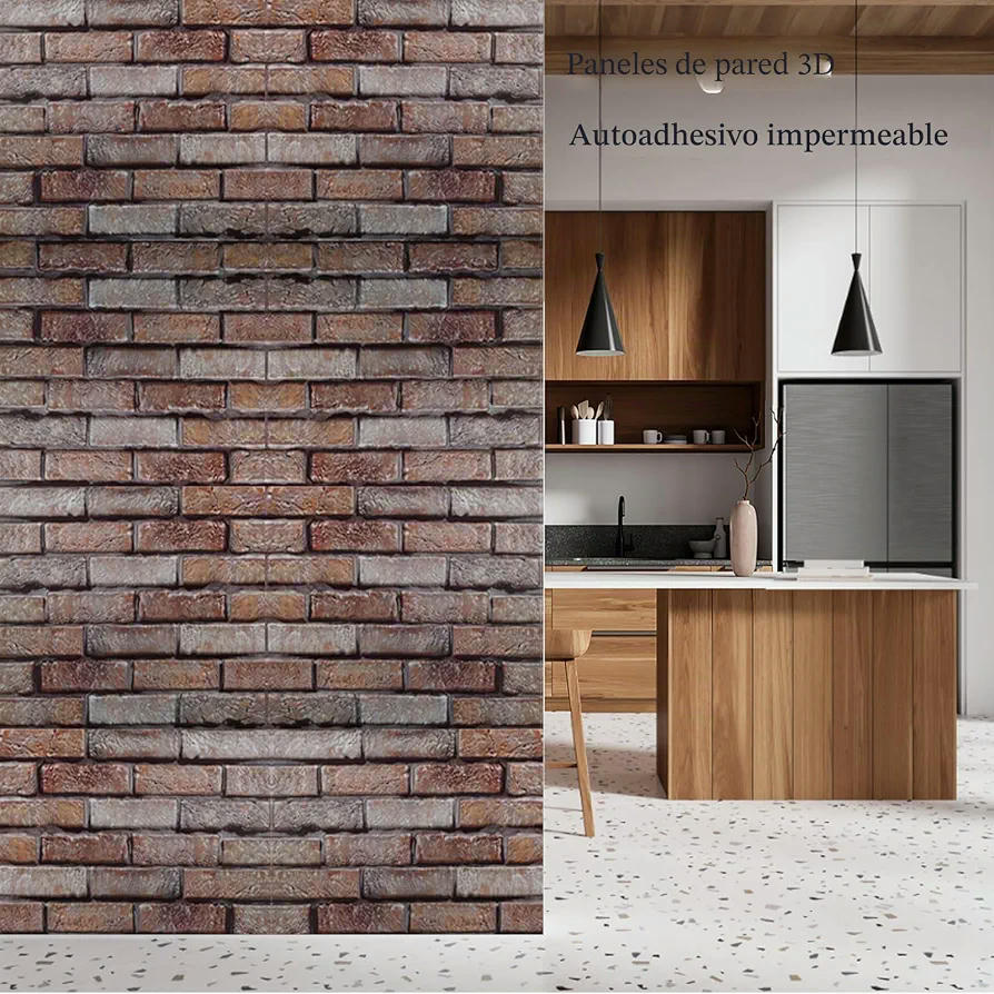 10 Paneles de Pared 3D Autoadhesivos, Papel Pintado Impermeable para Decoración de Interiores con aspecto de ladrillos (30 x 30 CM)