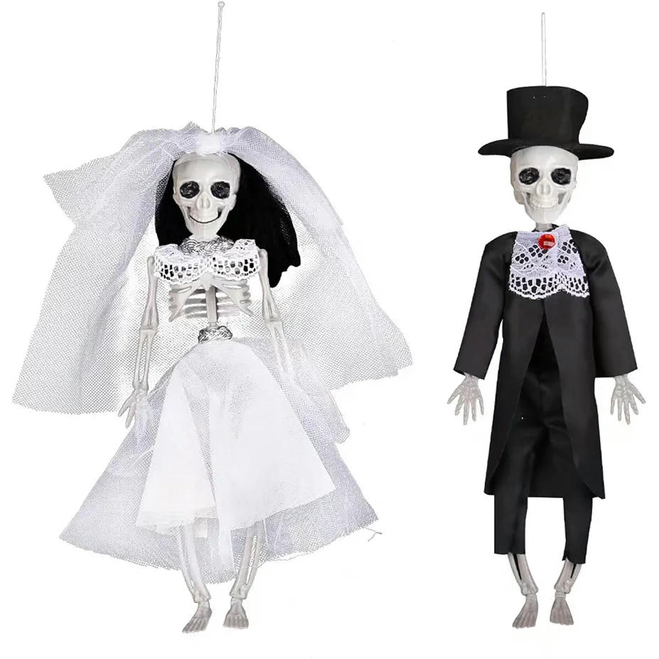 2 Figuras de Novios de Esqueletos Colgantes, Decoración Gótica para Halloween, Regalos de Boda, Estatuas de Esqueleto para Fiestas