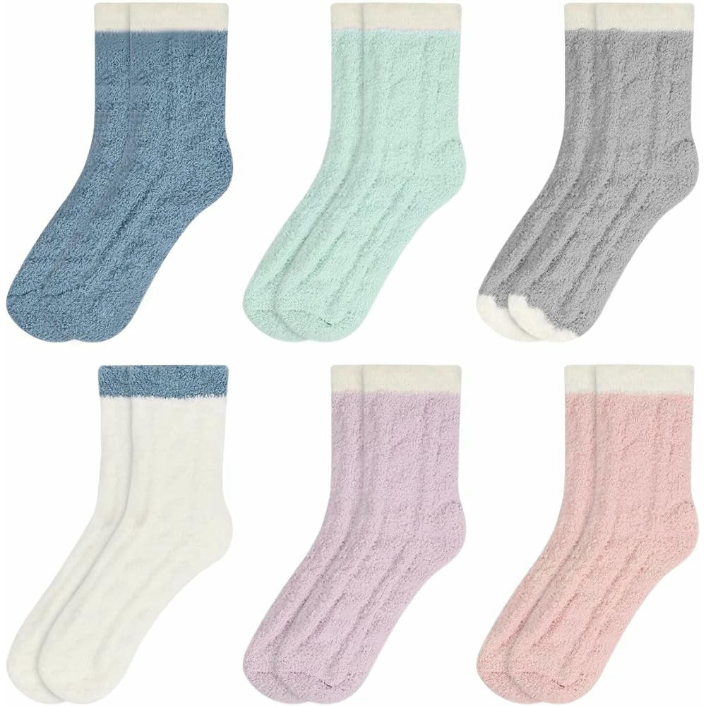 6 pares de calcetines térmicos para mujer, suaves y elásticos, ideales para invierno, diseño esponjoso, cómodos para el hogar, Talla 35-39 (multicolor)