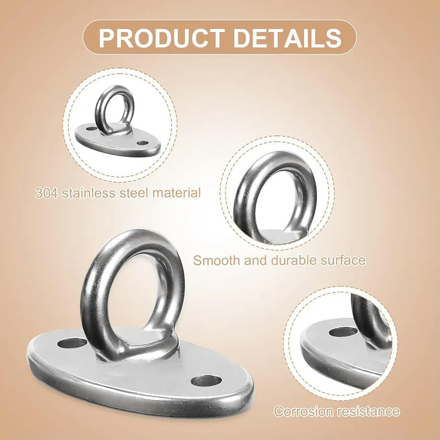 Gancho de Techo Resistente de Acero Inoxidable, Placas de Ojo M8 para Suspensión en Gimnasio y Hogar (Plateado)
