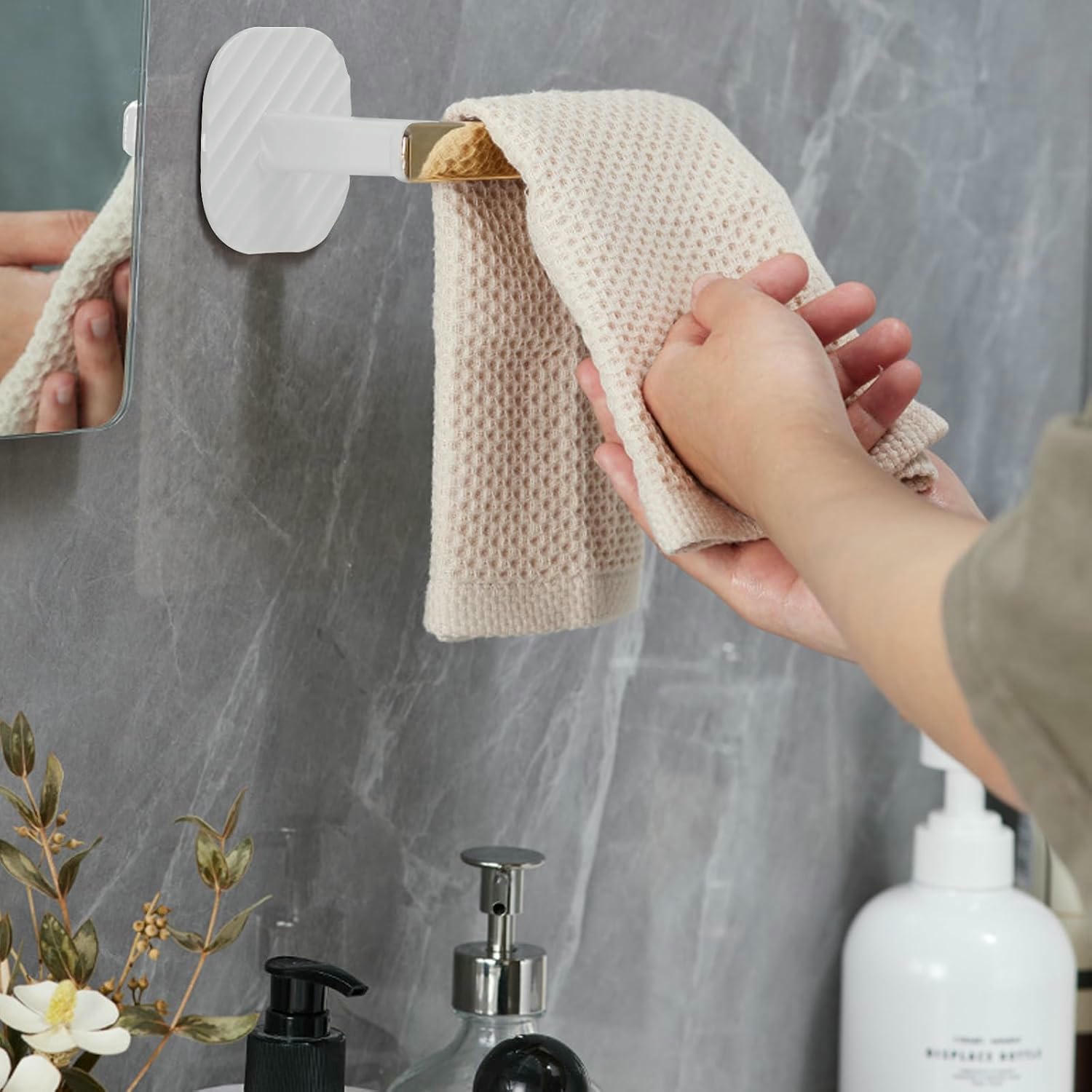 Ganchos de Cortina Alzapaños Decoratius L - 2 Peces Autoadhesives per a Parets, Organitzadors de Finestres per a la Llar, Oficina, Cuina i Bany (color blanc cremos i daurat)