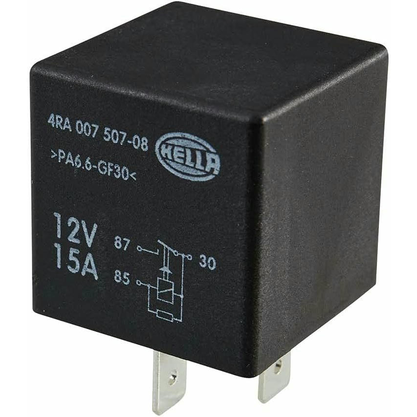HELLA Relé, corriente de trabajo - 12V - 4polos - Diagrama de circuito: X - Conector: X - Contacto de cierre - Color: negro - sin soporte - 4RA 007 507-081