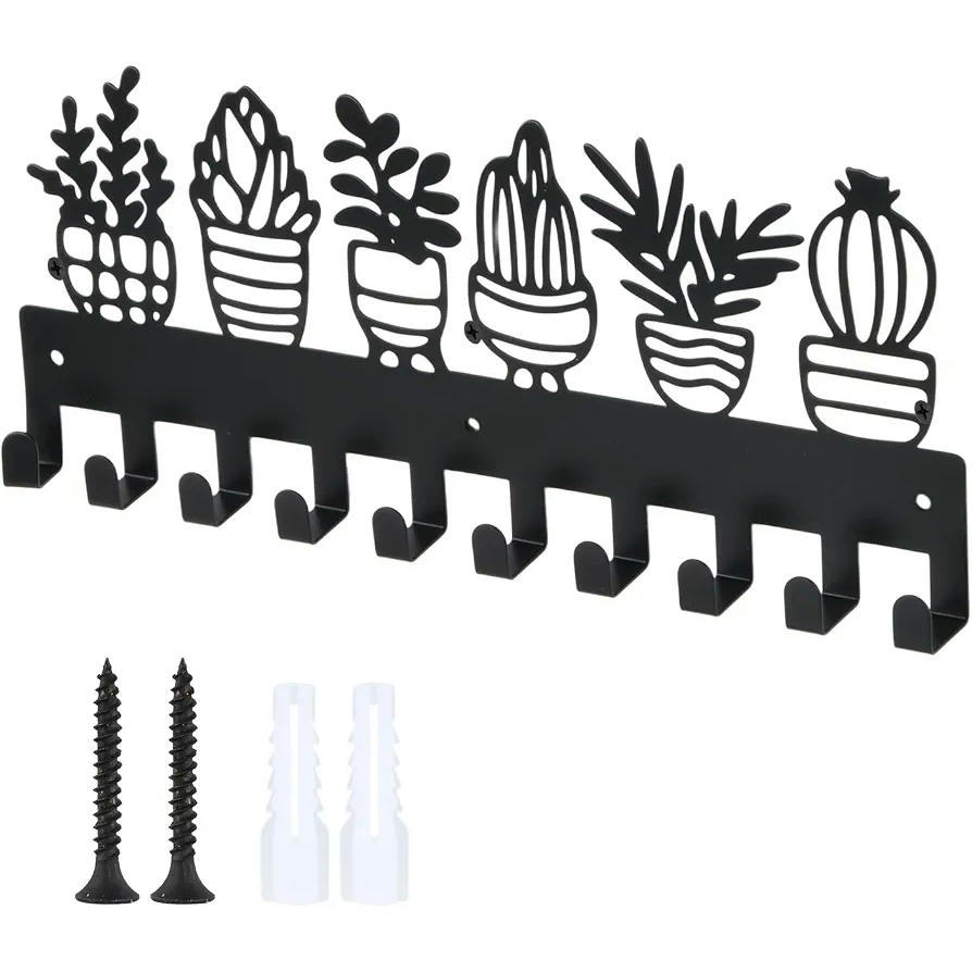 Soporte para llaves de pared con ganchos, metal negro, ideal para cocina y entrada, con diseño moderno (Negro)