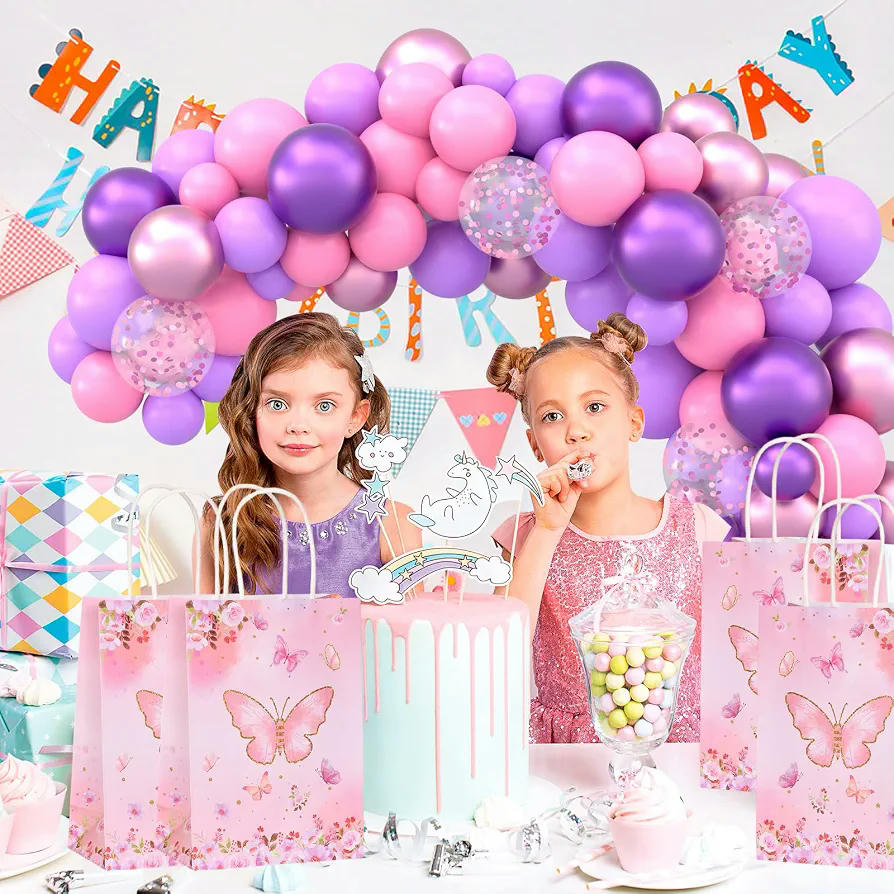 10 Bolsas de Regalo con Forma de Mariposa (15 x 8 x 21cm) para Fiestas y Celebraciones (Rosa)