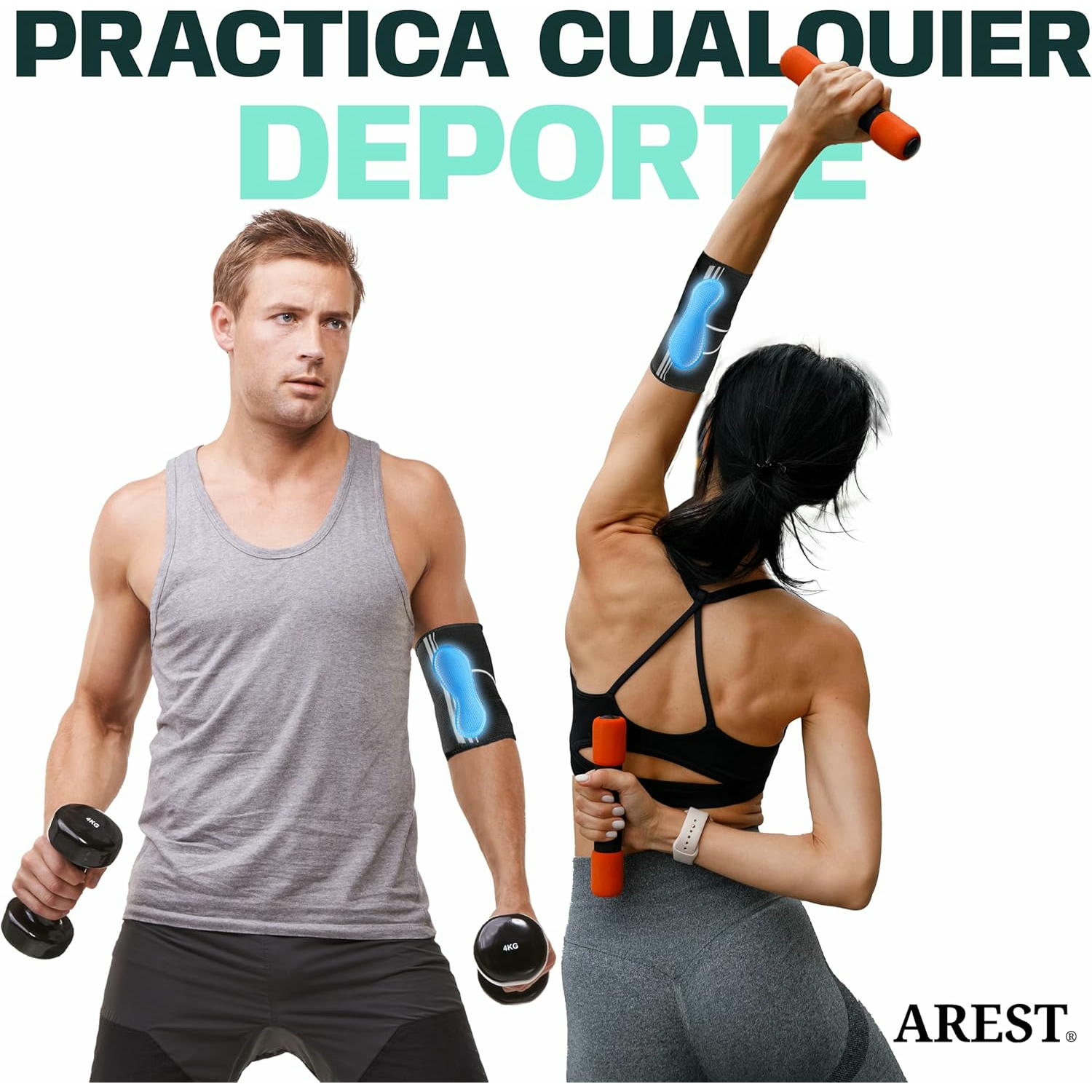 AREST Codera Deportiva con Cinta de Compresión - Codera de Compresión para Gym, Actividades Físicas - Codera Ajustable para Hombre y Mujer (M)