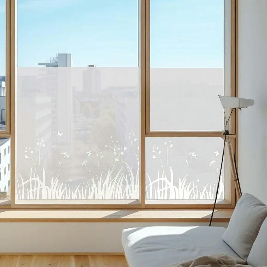 Película de Privacidad para Ventana Diseño Floral 45x300cm, Estática y Opaca, Protección UV y Reutilizable