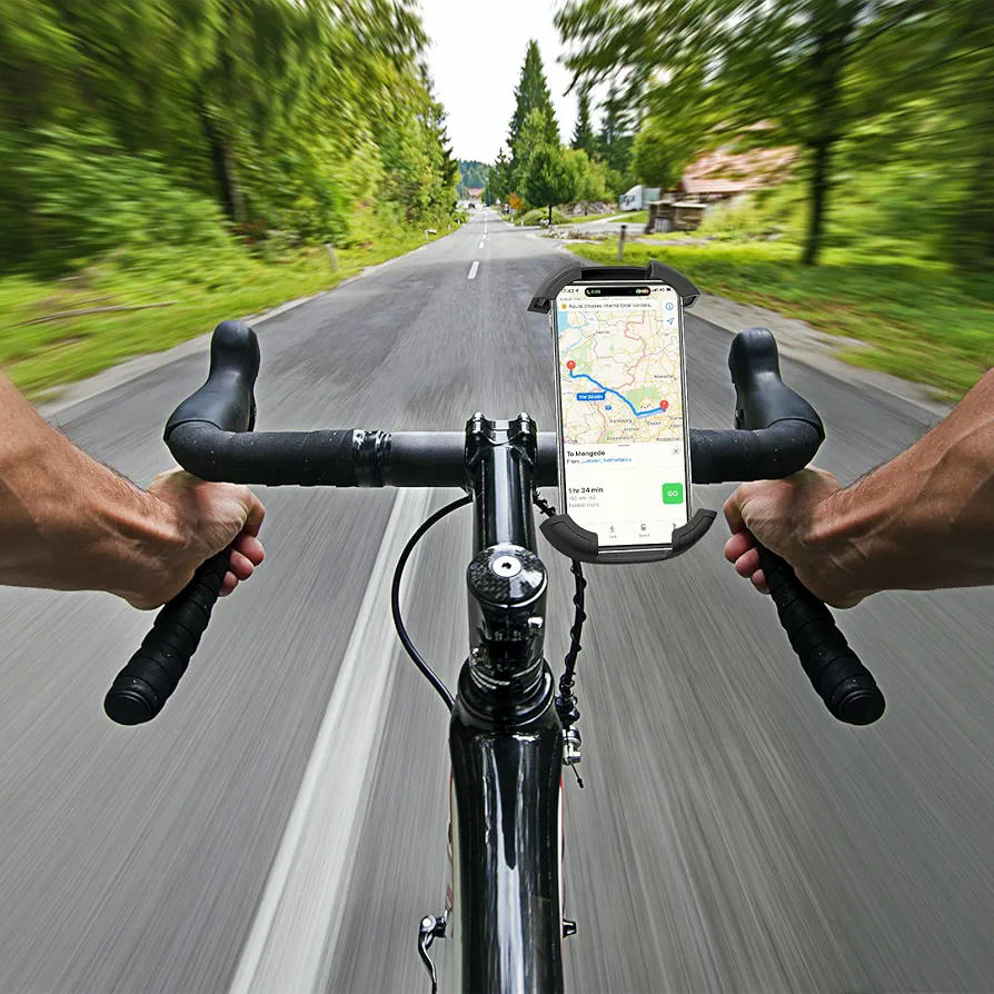Soporte de teléfono móvil para bicicleta y motocicleta, modelo 360 grados con liberación rápida, compatible con iPhone y Samsung, para dispositivos de 4.7 a 6.8 pulgadas, color amarillos