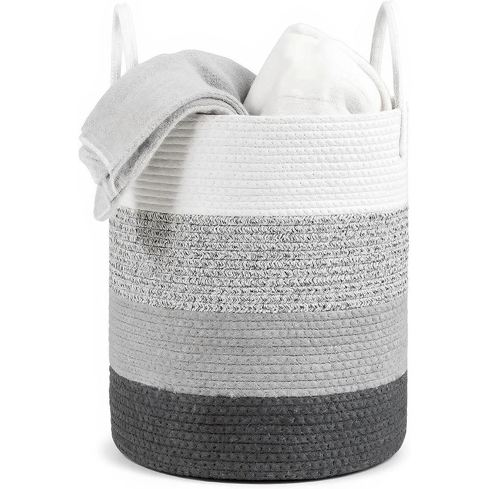 Cesto de Ropa Sucia de Algodón con Asas, Cesta Multifuncional para Almacenamiento de Ropa y Juguetes (Gris)