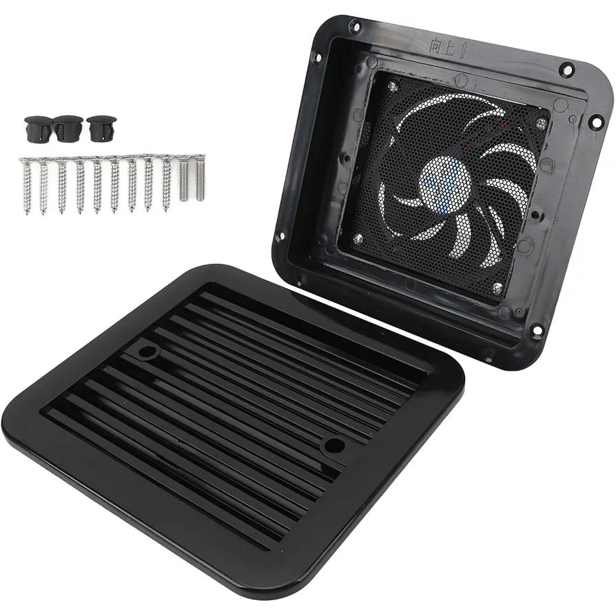Ventilador de ventilación lateral para caravana, modelo 24V, extractor silencioso para vehículos recreativos, ideal para cocinas y baños, color negro