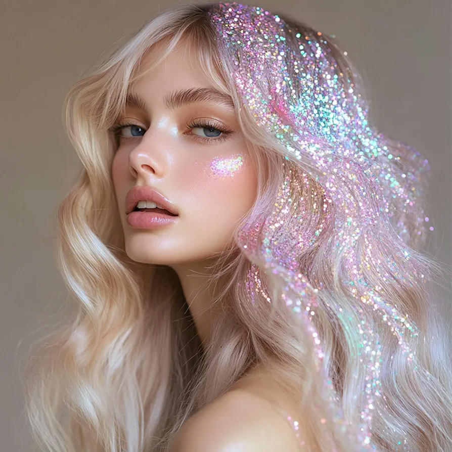 Extensiones de Cabello Sintético de 120 cm con Brillos Plata para Peinados (Multicolor)