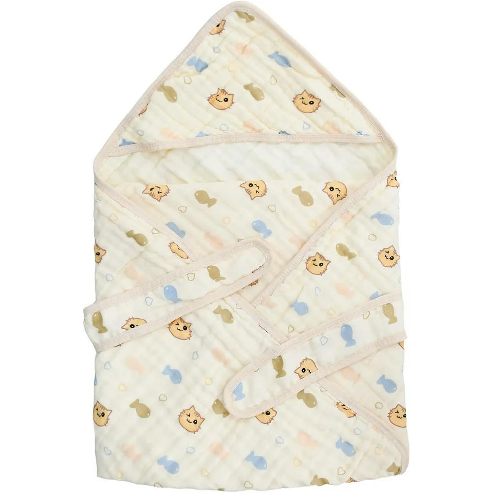 Manta Premium de Muselinas de Algodón 90x90 cm para Bebé Recién Nacido con Lazos, 6 Capas, Beige