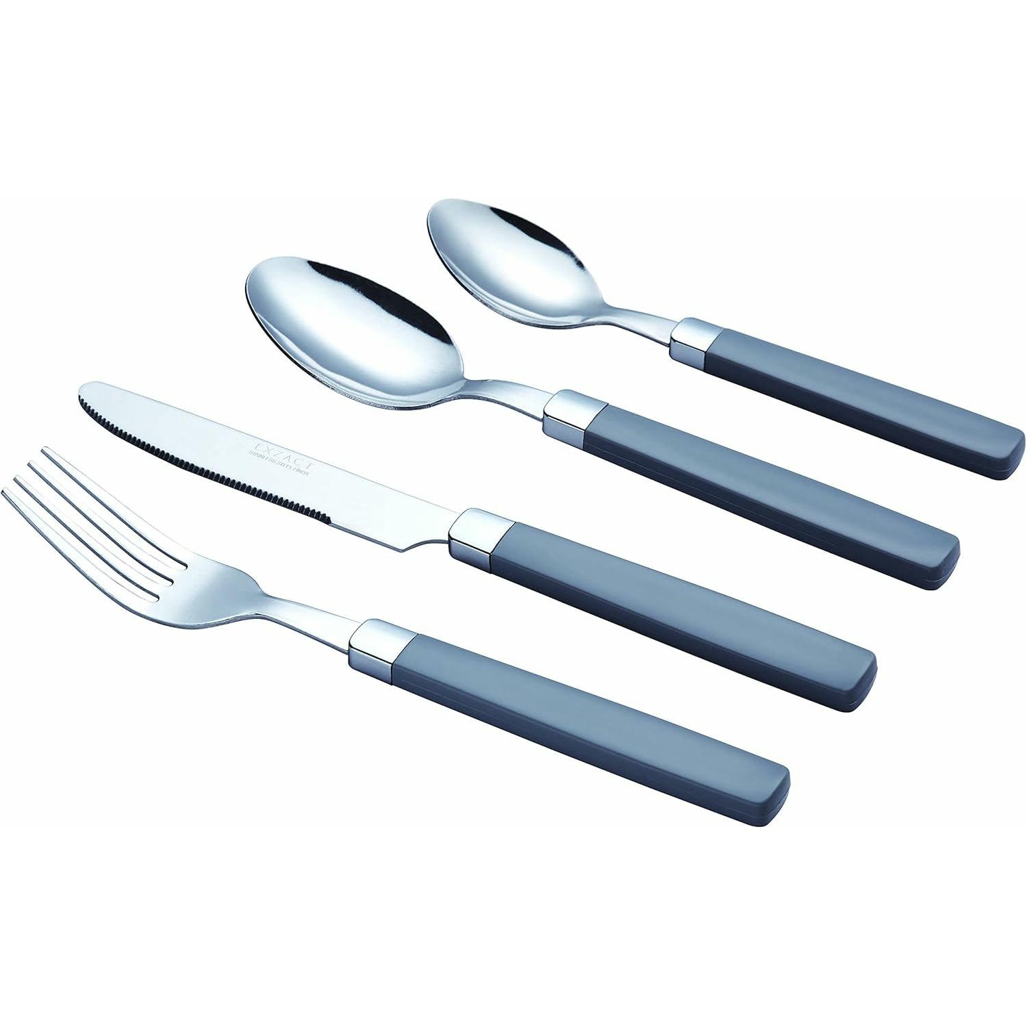 Cubertería de 16 Piezas - Acero Inoxidable con Mangos de Colores, Apta para Lavavajillas - Gris