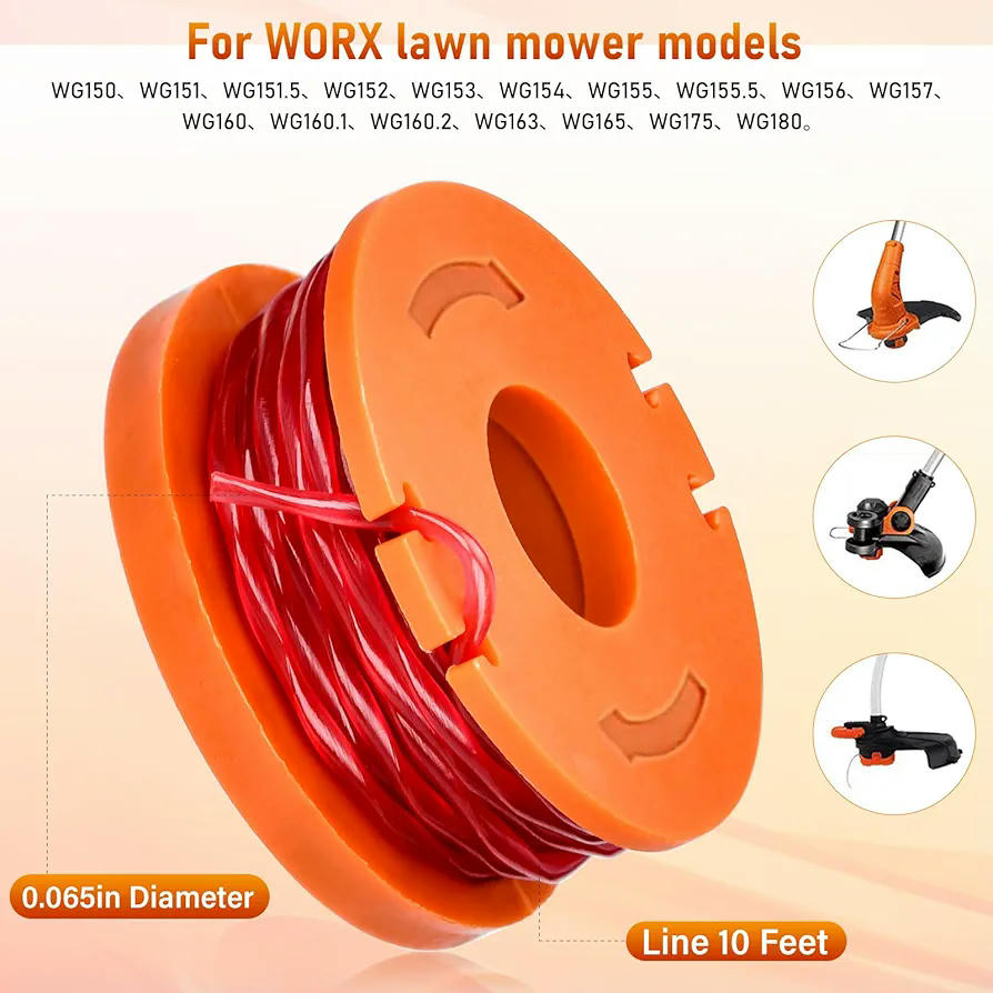 18 Bobinas de Hilo + 4 Tapas Compatible con Cortabordes Worx, 3m Longitud, 1.65mm de diámetro, Carrete y Cubiertas Incluidas
