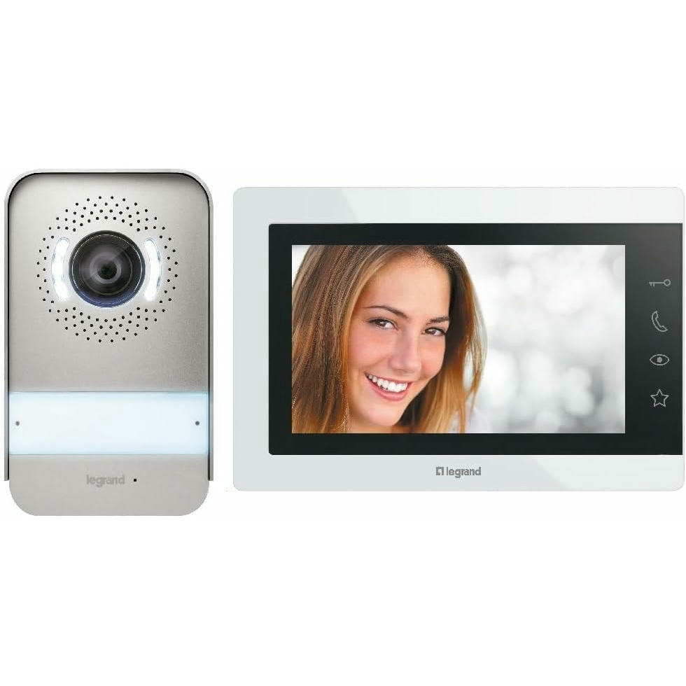 LEGRAND, EASYKIT Essential 367910 - Kit de videoportero de 2 hilos, monitor a color de 7" y cámara gran angular, 1 o 2 unidades familiares, ampliable, IP54-IK07, blanco
