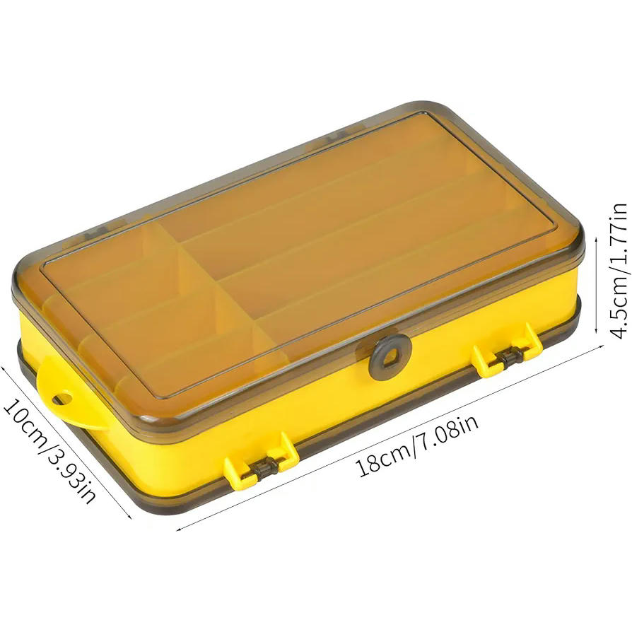 Caja de Almacenamiento de Aparejos de Pesca, Doble Compartimento de Plástico Transparente para Cebos y Accesorios (Amarillo)