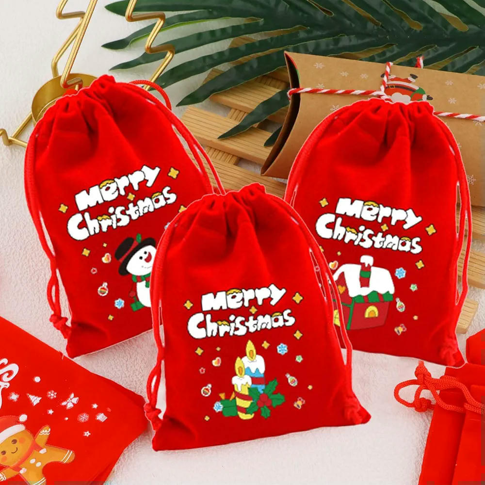 Pack de 12 bolsas de terciopelo rojo para regalos de Navidad, reutilizables, con cordón, ideales para dulces y pequeños obsequios, 12x9 cm (Color Rojo)