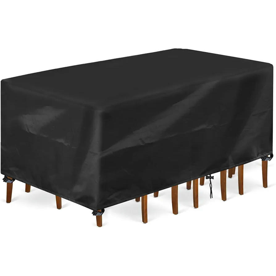 Funda protectora para muebles de jardín, impermeable, tela Oxford 420D, anti-UV, tamaño 250x210x90 cm, ideal para mesas y sillas de exterior (Color Negro)