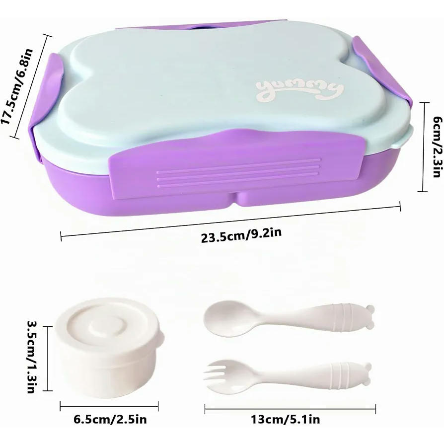 Fiambrera Hermética con 4 Compartimentos de 1000ml para Microondas y Lavavajillas (Morado)