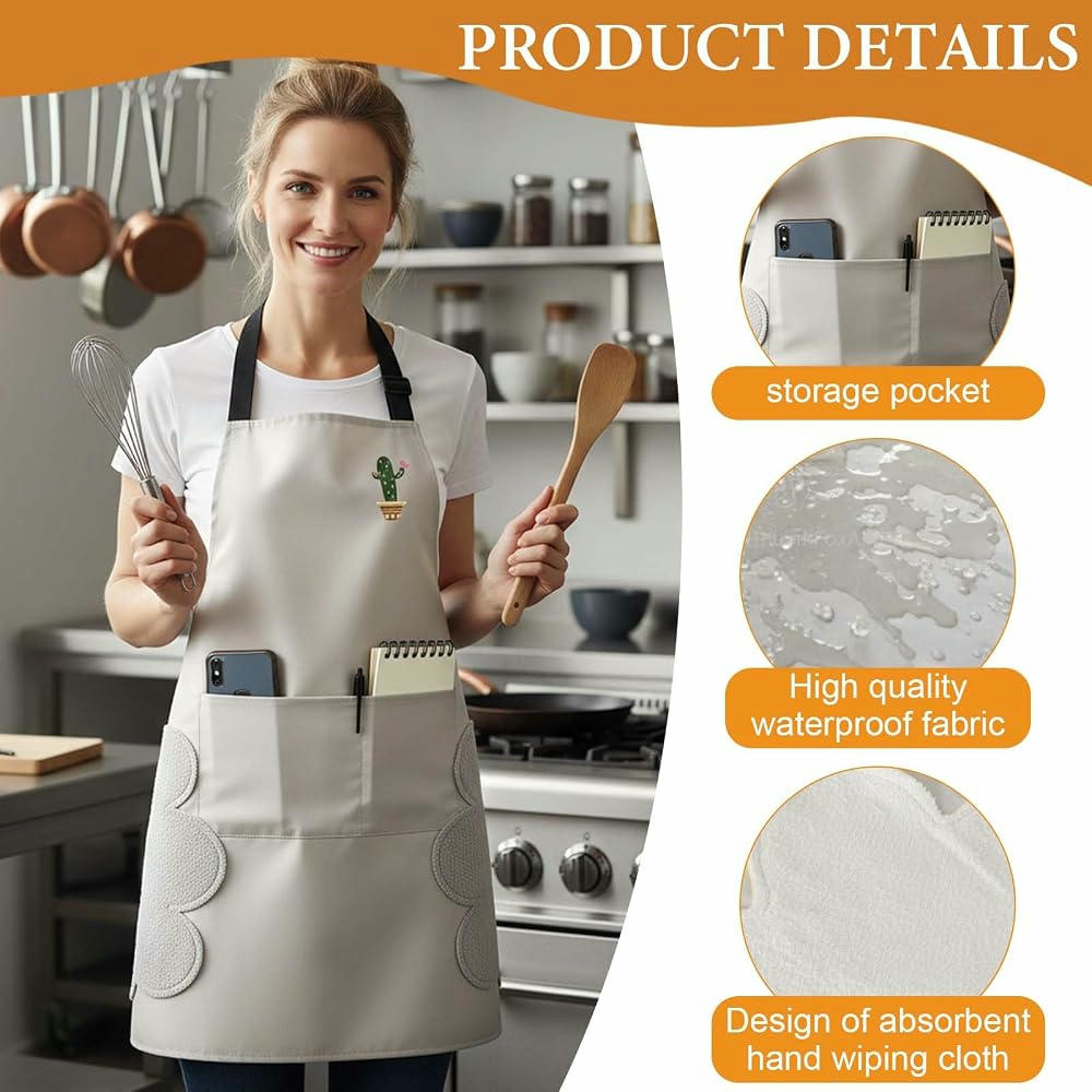 Paquete de 2 Delantales de Cocina para hombre y mujer, con diseño de cactus, impermeable y práctico (Negro y Gris)