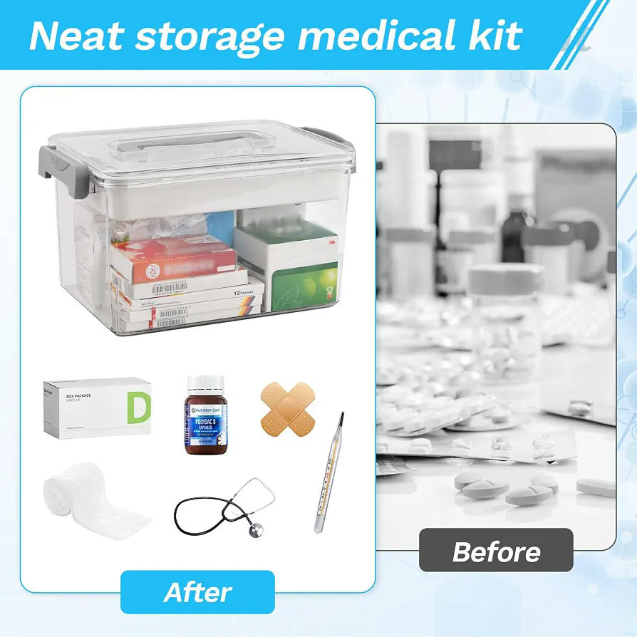 Caja de Almacenamiento para Medicamentos de 2 Capas, Organizador de Medicina 32 cm, Transparente