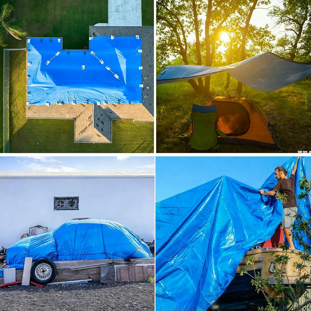 Lona de polietileno 3 x 3 m con ojales de aluminio, impermeable y resistente a rayos UV, con cuerda de 10m, ideal para cubrir camiones, piscinas, muebles de jardín y más