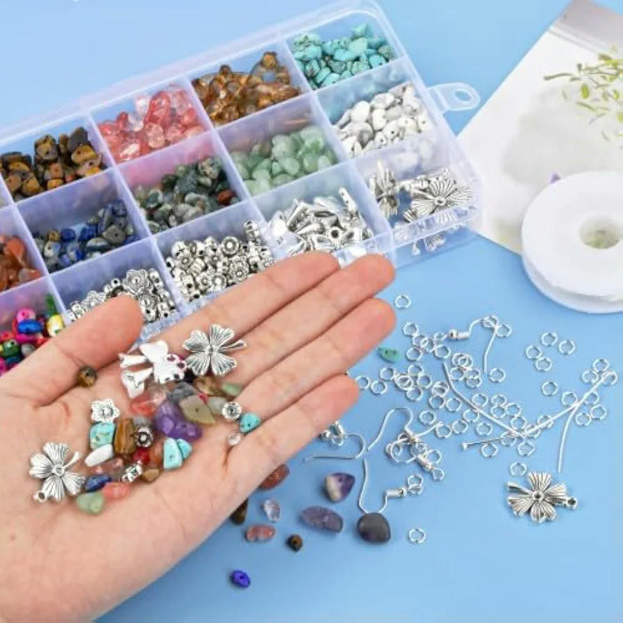 Kit de Fabricación de Joyas con 944 Cuentas de Piedras Preciosas en 11 Colores para Bricolaje