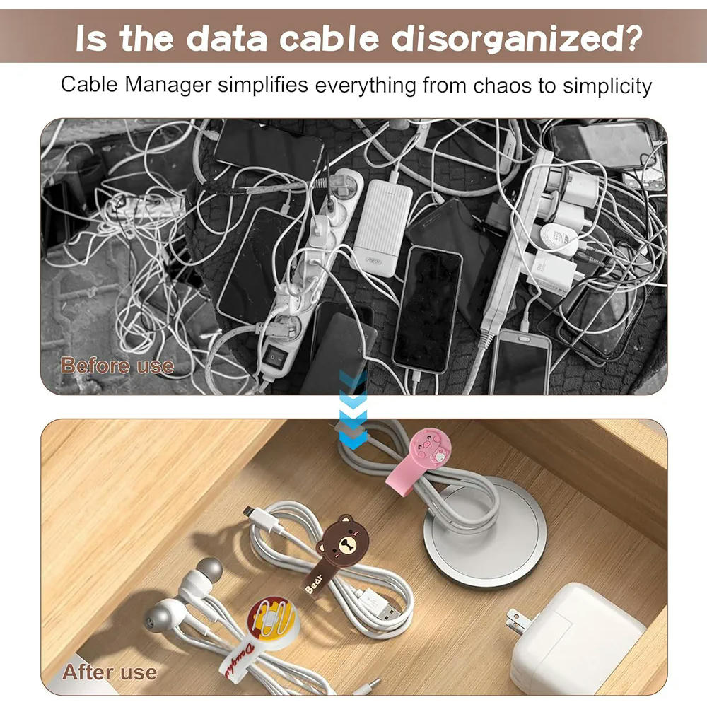 Organitzador de Cables de Silicona Magnètic 6 Peces, Clips Reutilitzables per a Auriculars i Cables, Disseny Colorit i Funcional