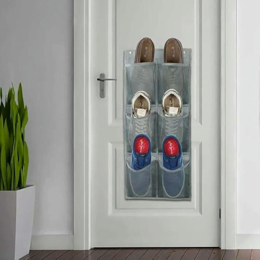 Organizador de Zapatos para Puerta con 6 Bolsillos Ahorro de Espacio y Malla Transpirable (Gris)