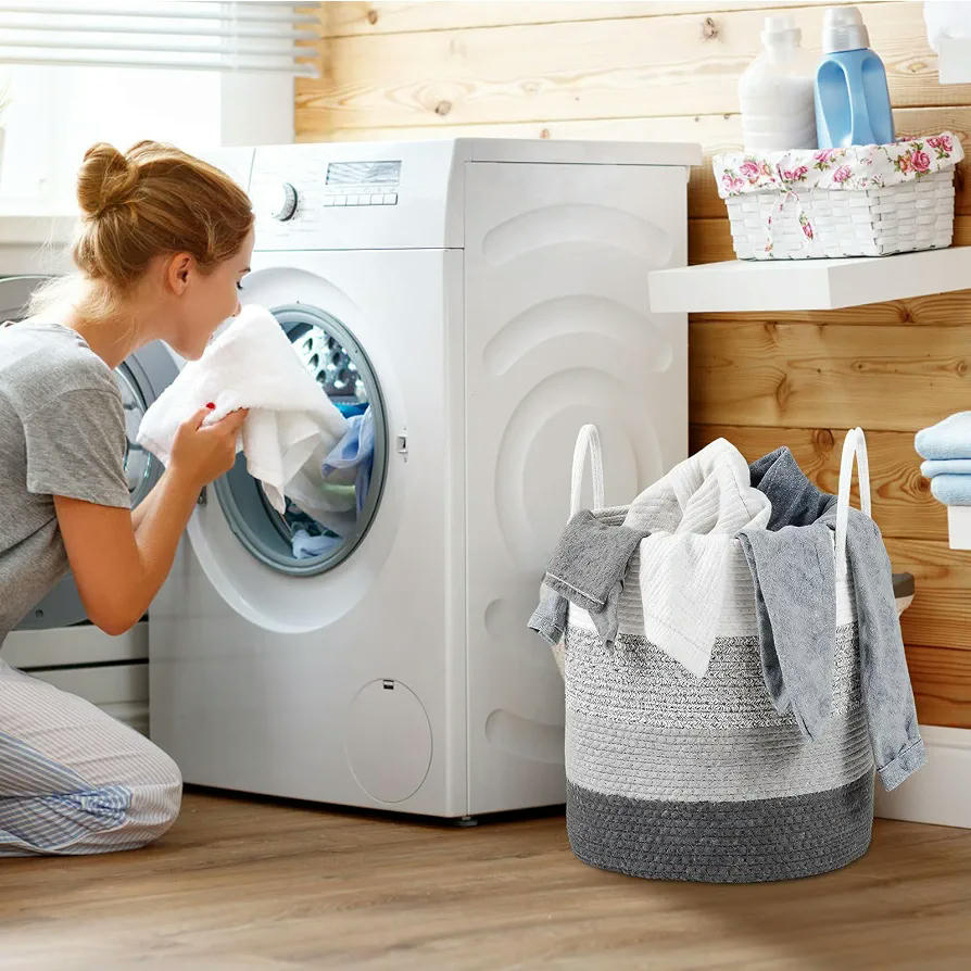 Cesto de Ropa Sucia de Algodón con Asas, Cesta Multifuncional para Almacenamiento de Ropa y Juguetes (Gris)