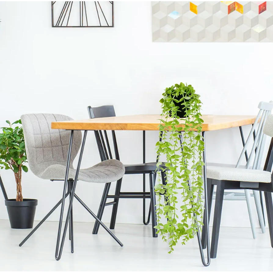 Plantes Artificiales d'Eucaliptus, Joc de 2 Plantes Penjants amb Test, Decoració de Jardí, Balcó i Habitació, Material Plàstic Resistant