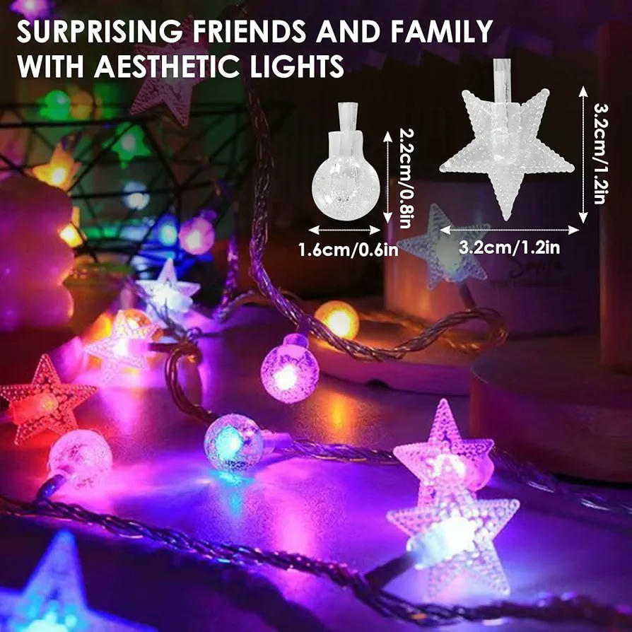 Guirnalda de luces LED de 6 metros con 40 luces decorativas, iluminación impermeable para exteriores e interiores, ideal para fiestas y decoraciones navideñas (multicolor)