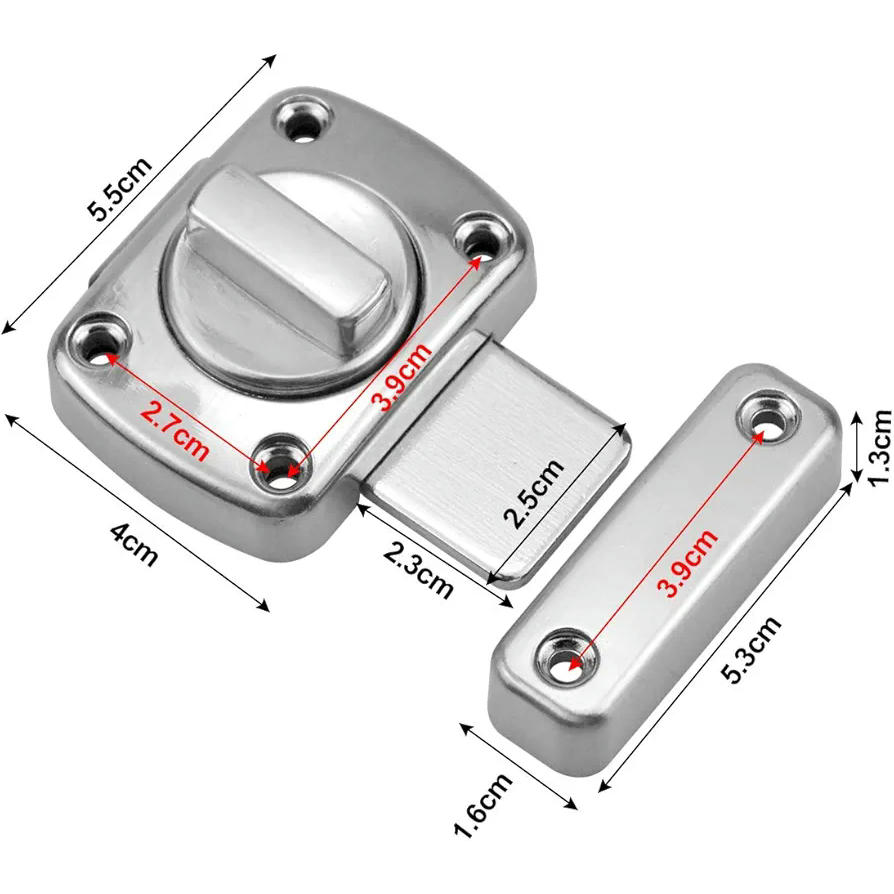 Pestillo de puerta de 2 piezas, cerradura de perno de acero inoxidable para baño, armario y diversas puertas, color plateado