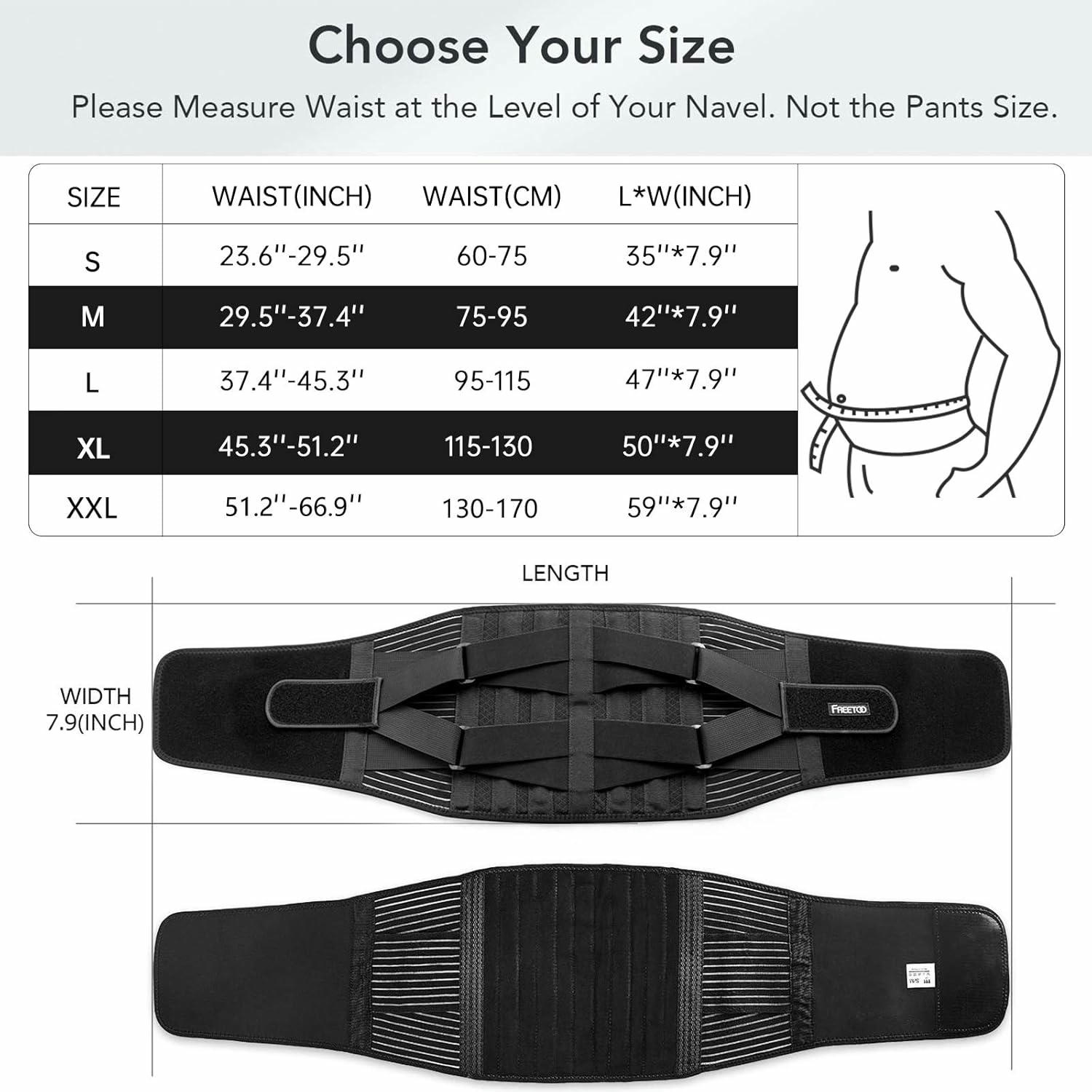Faja lumbar unisex con 6 varillas de soporte, cinturón lumbar ajustable y transpirable para trabajo, talla XL (cintura: 45.3''-55.1'')