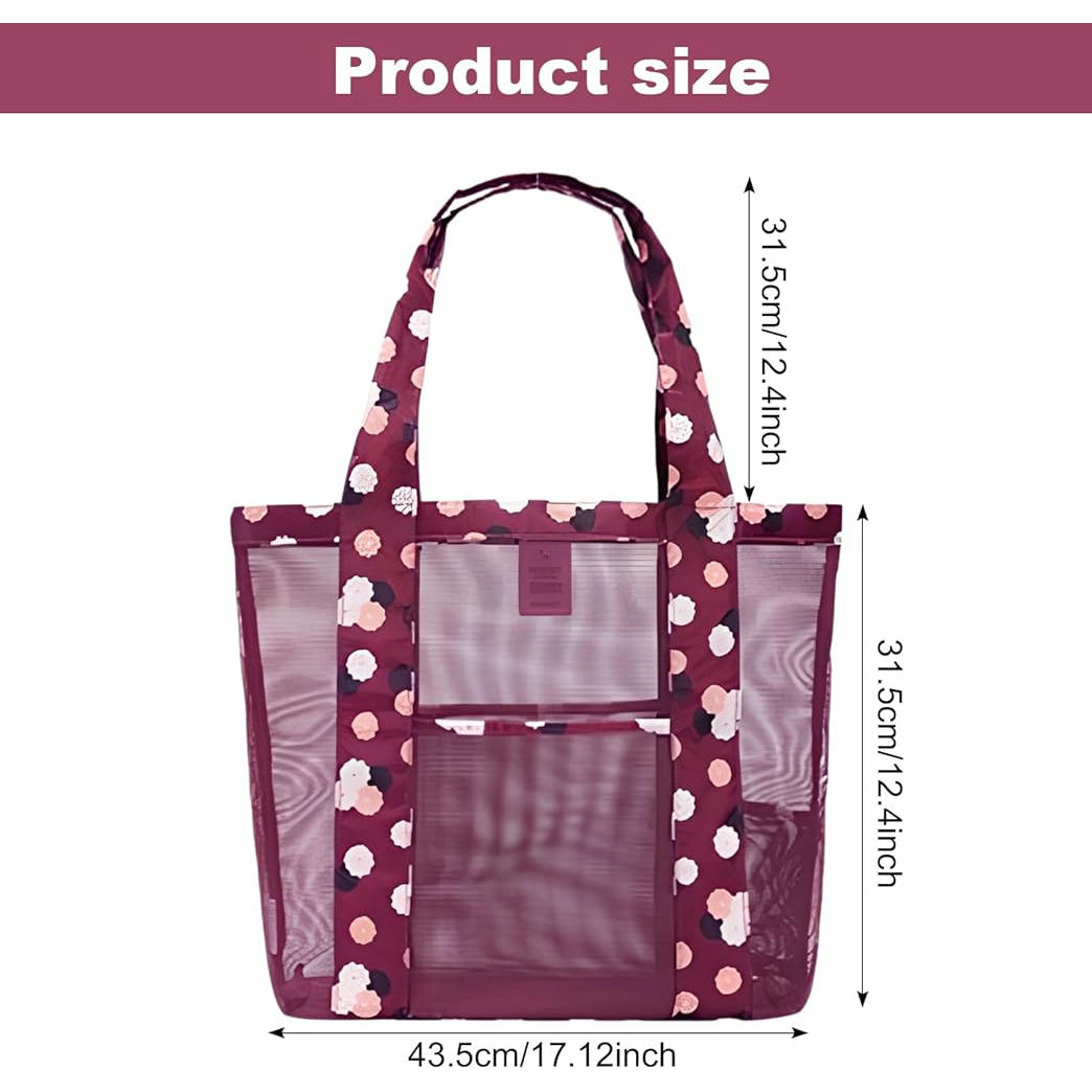 Bolsa de Playa Grande para Mujer con Múltiples Bolsillos y Diseño Transpirable Plegable (Rojo)