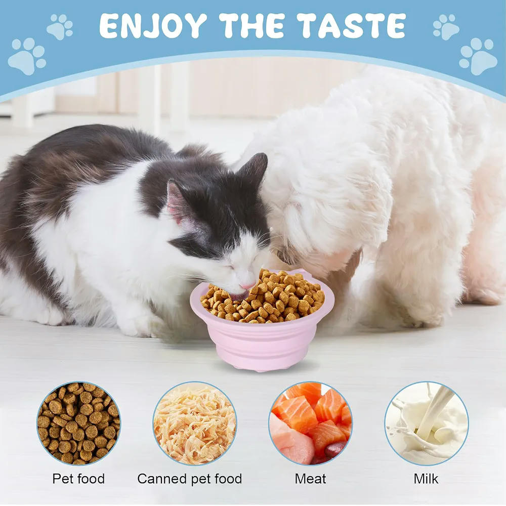 Pack de 2 Cuencos Plegables para Perro con Ventosa y Comedero Lento, 14 cm, 450ml (Azul y Rosa)